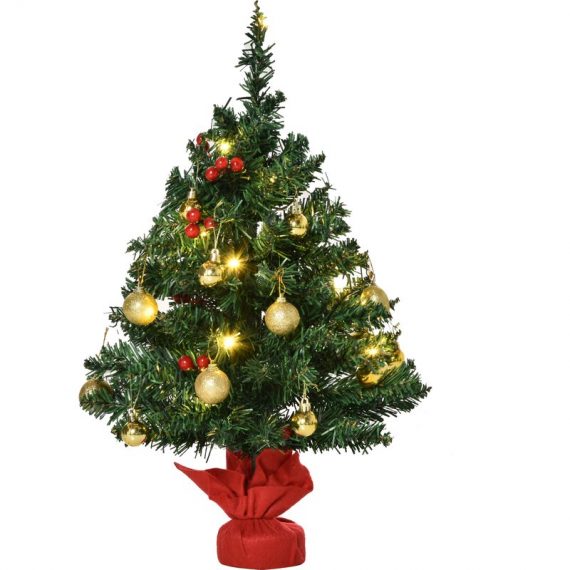 Homcom Albero di Natale Mini con 15 Led Bianchi Caldi e Decorazioni Verde 60cm 830-257 8056644052501